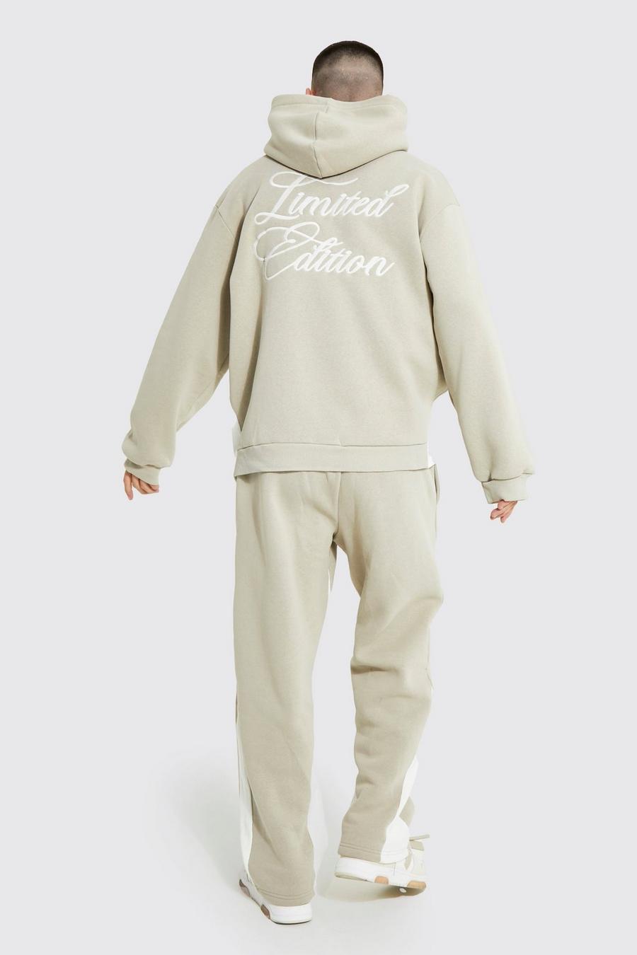 Taupe Oversized Embroidered Ribbed Gusset Tracksuit image number 1