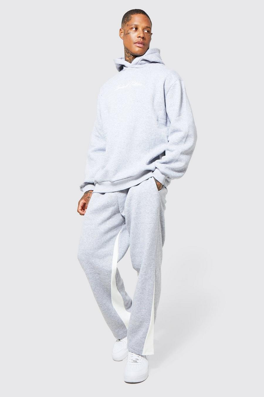 Ash grey Oversized Embroidered Ribbed Gusset Tracksuit image number 1