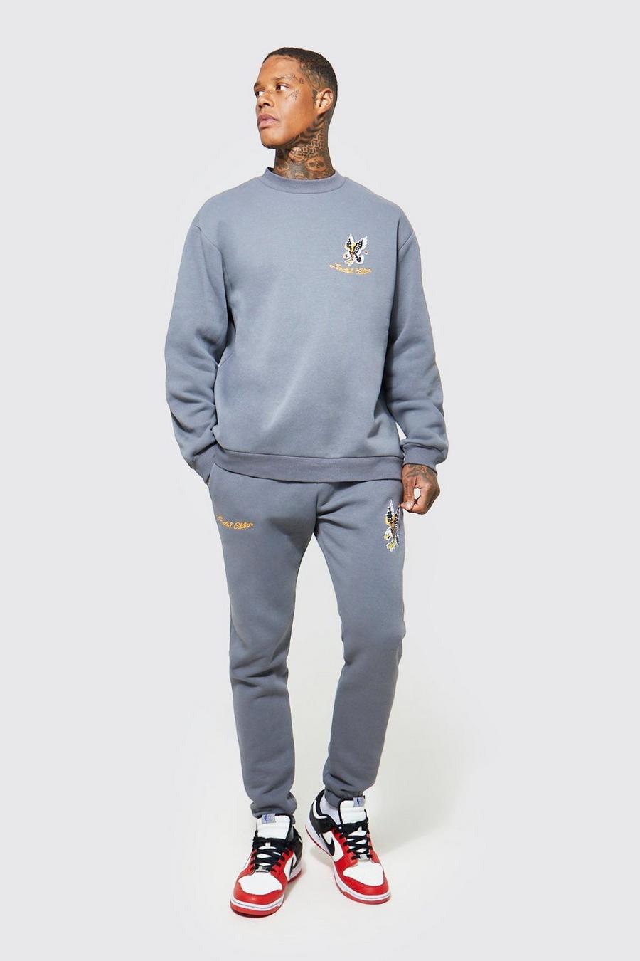 Oversize Sweatshirt-Trainingsanzug mit Print, Charcoal image number 1