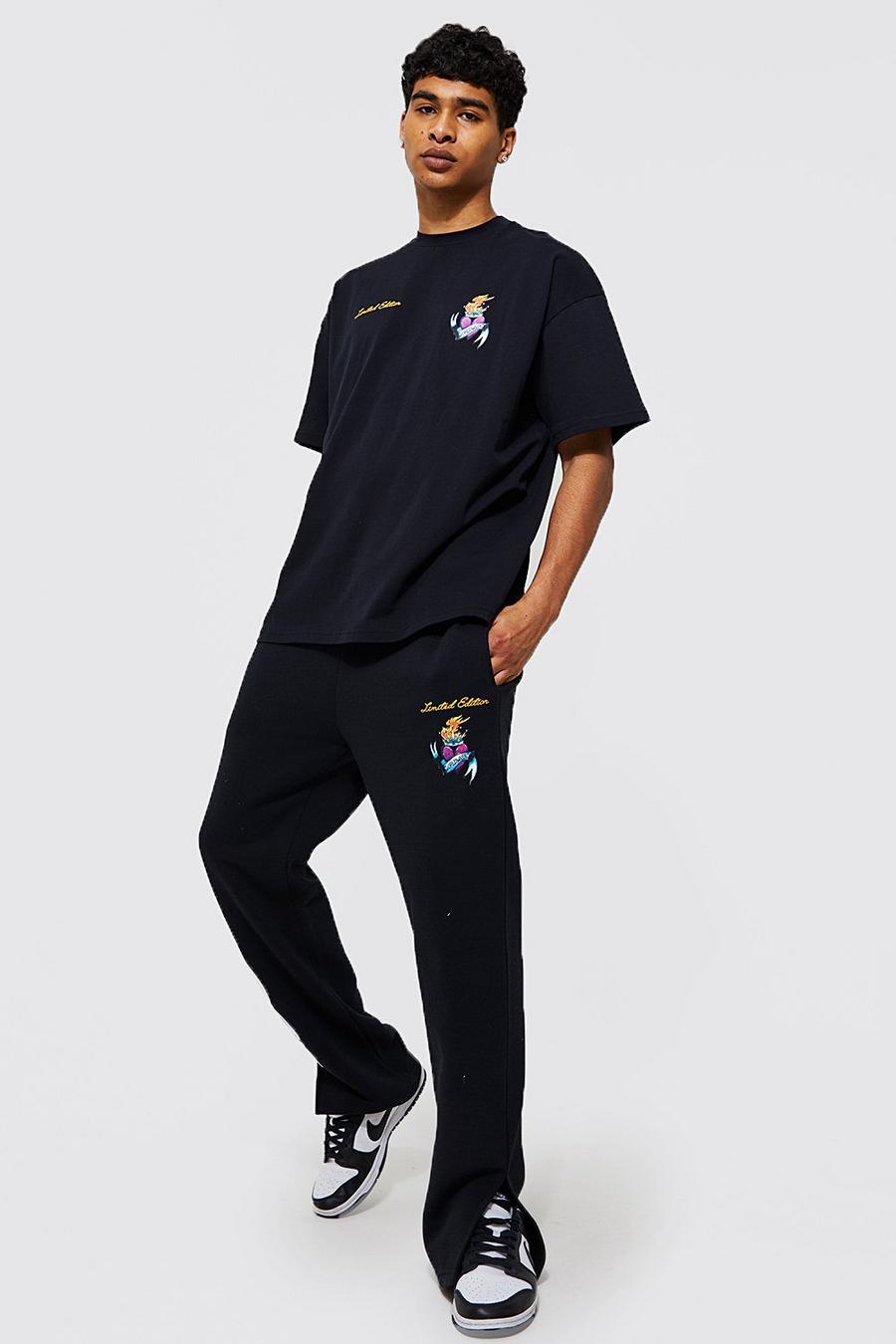 Black Oversized Heartless Graphic T-shirt Tracksuit image number 1