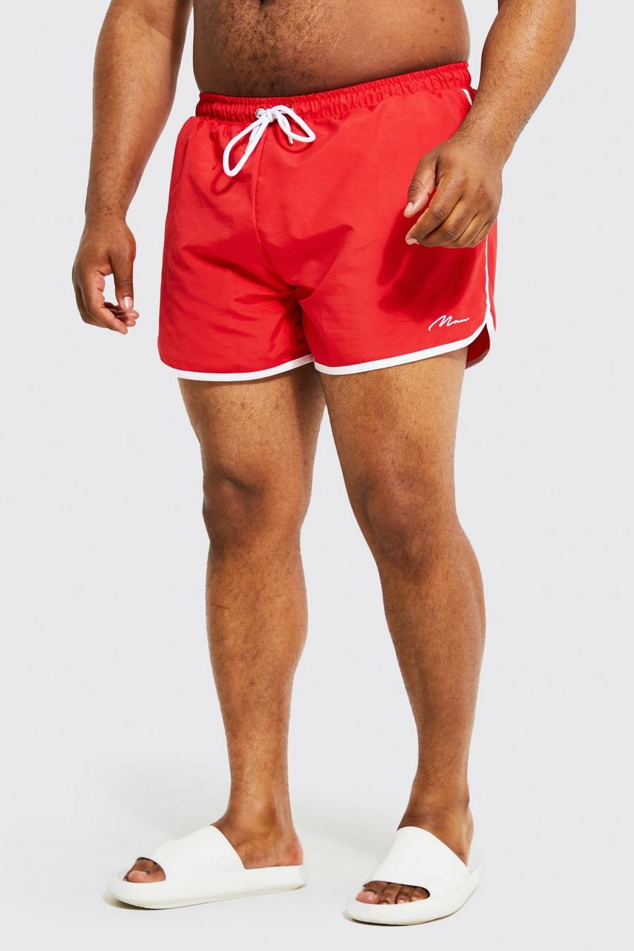 Costume a pantaloncino stile Runner Plus Size in fibre riciclate con firma Man, Red
