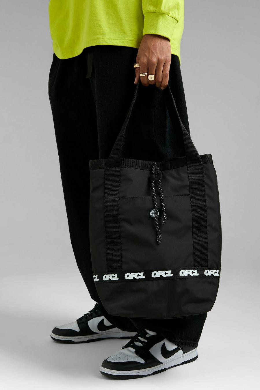 Black Washed Nylon Tote Bag  image number 1