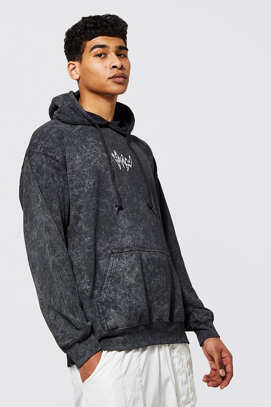 Oversize Man Hoodie mit Acid-Waschung, Charcoal image number 1
