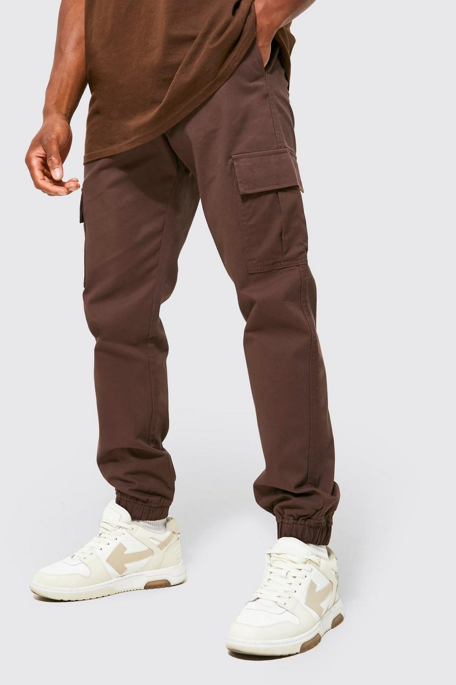 Chocolate brown Regular Fit Cargo Trousers image number 1