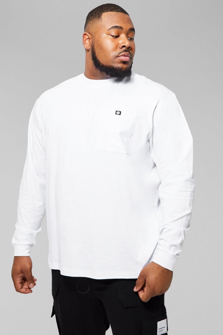 Camiseta Plus holgada gruesa con bolsillo, White bianco image number 1