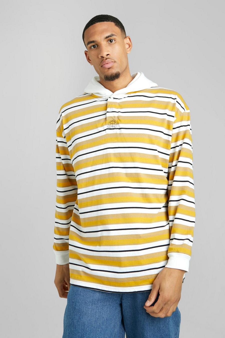 Yellow gul Tall Oversized Hooded Stripe Long Sleeve Polo image number 1