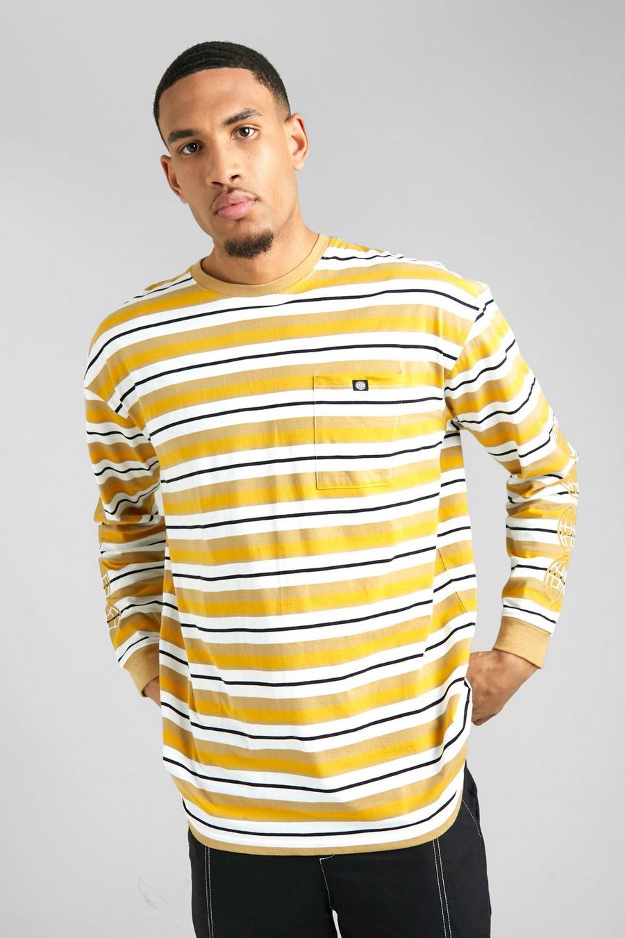 Yellow Tall Oversized Striped Long Sleeve T-shirt image number 1