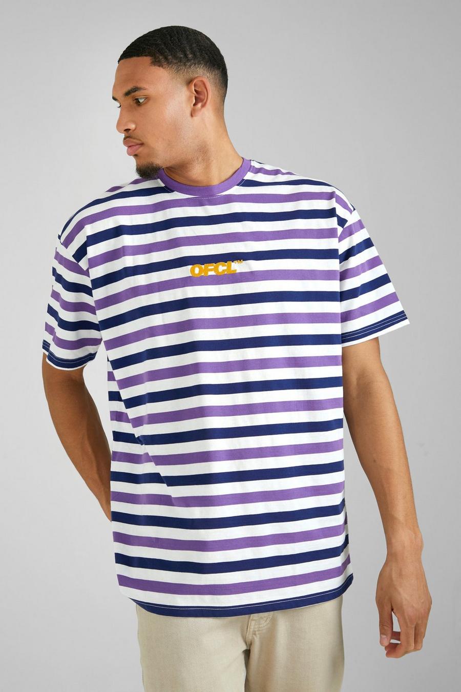 Purple Tall Oversized Ofcl Stripe T-shirt image number 1