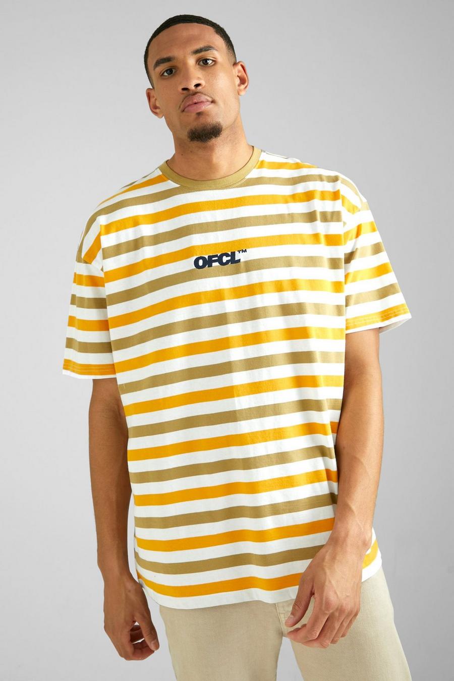 Yellow Tall Oversized Gestreept Ofcl T-Shirt image number 1