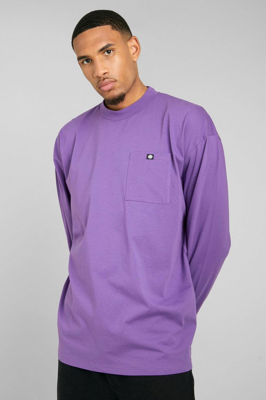 Purple Tall Oversized Dik T-Shirt Met Zakken image number 1