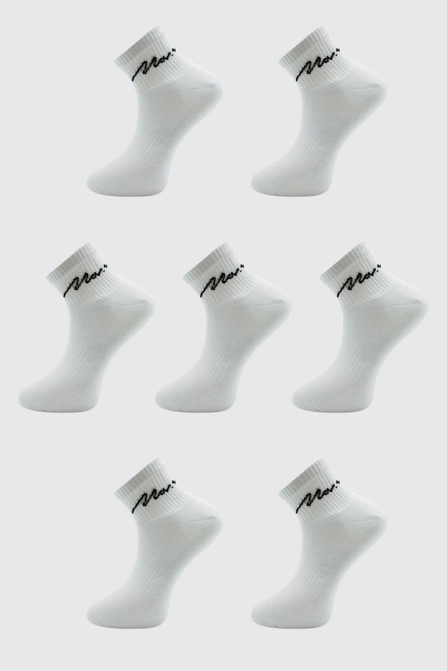 Pack de 7 pares de calcetines tobilleros con firma MAN, White blanco image number 1