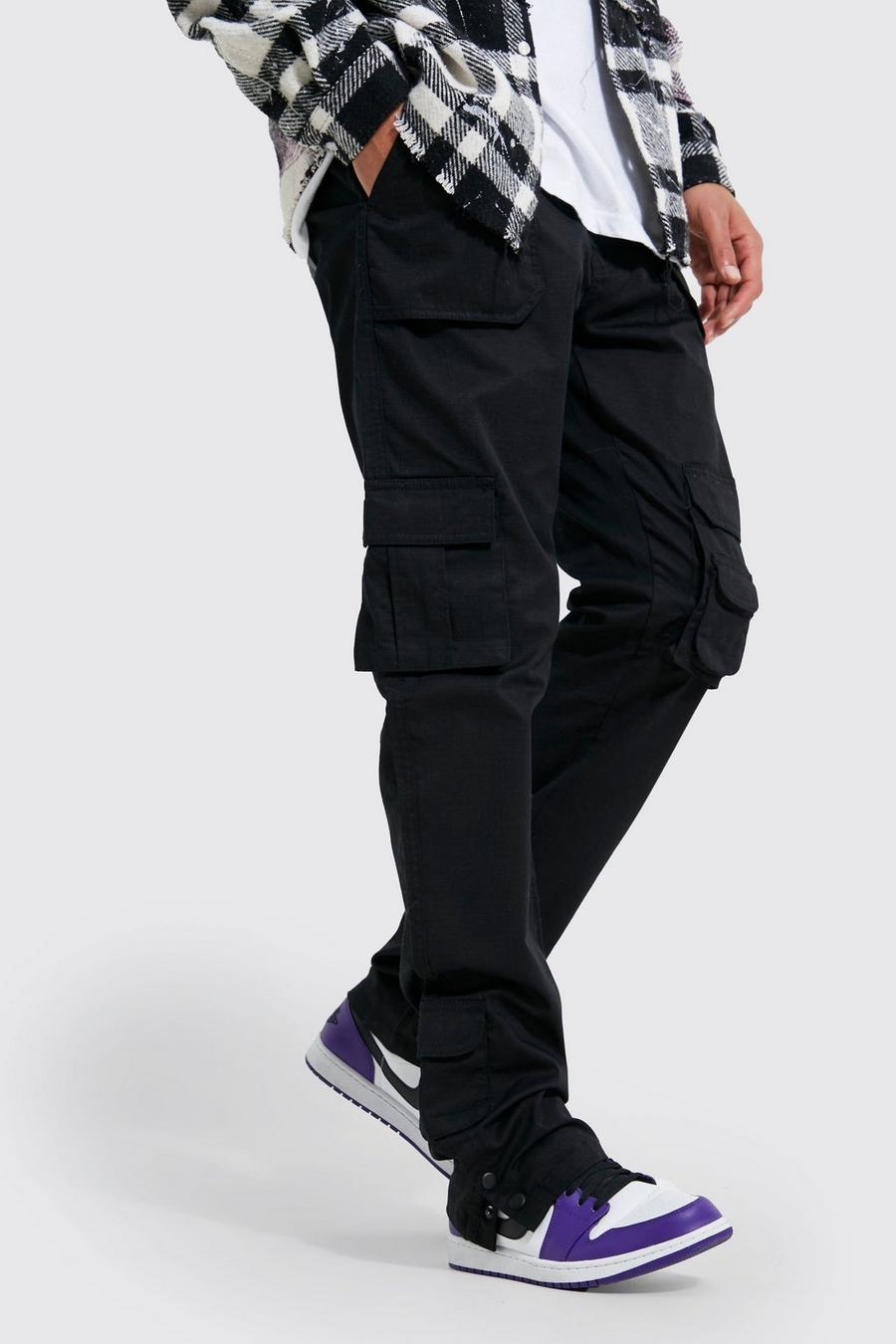 Black Tall Straight Leg Multi Pocket Cargo Trousers image number 1