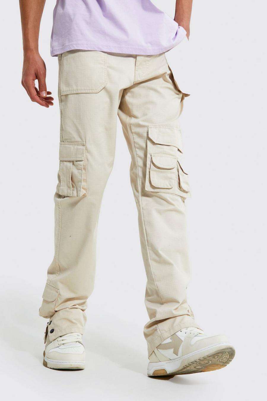 Ecru white Tall Straight Leg Multi Pocket Cargo Trousers