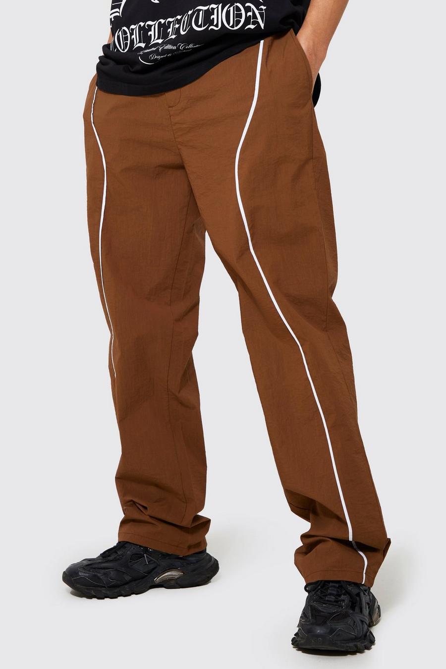 Chocolate Tall Relaxed Shell Trouser With Piping Detail image number 1
