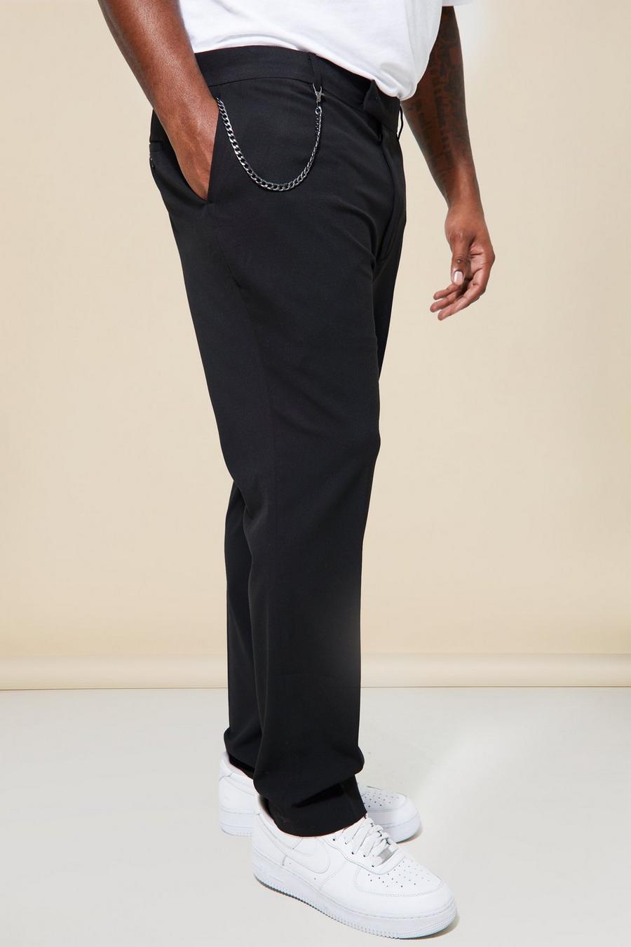 Black Plus Slim Smart Plain Trouser With Chain image number 1