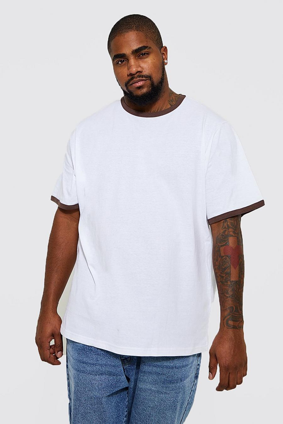 Plus T-Shirt mit Ringer-Detail , White blanc image number 1