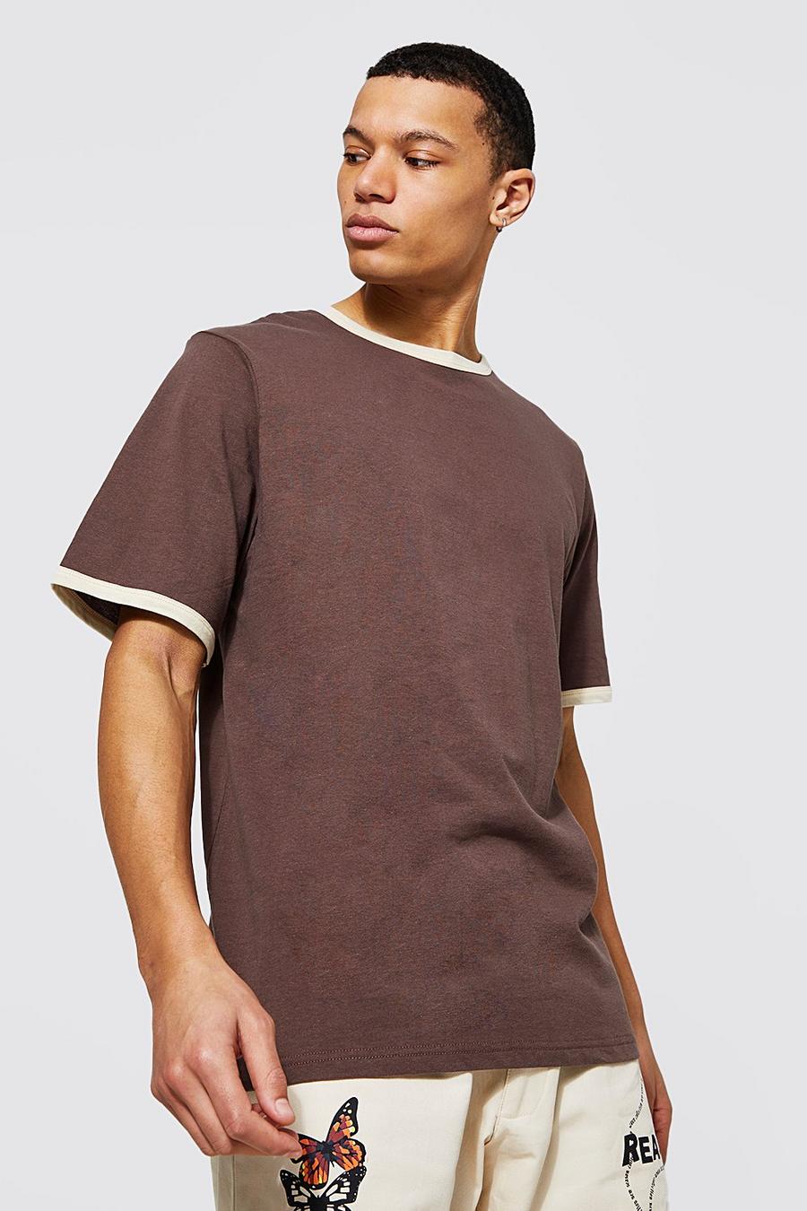 T-shirt Tall con bordi a contrasto, Chocolate marrone