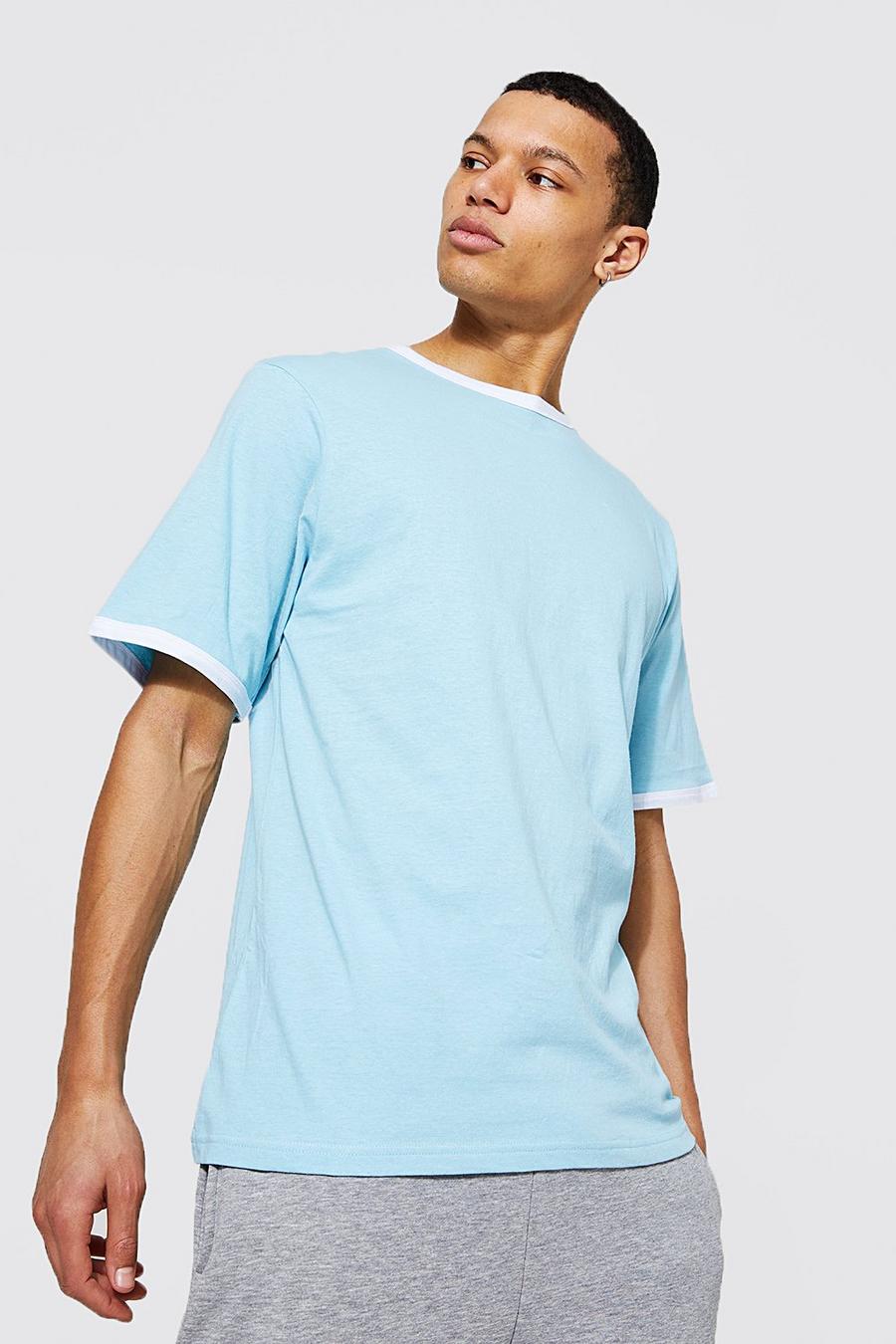 T-shirt Tall con bordi a contrasto, Light blue azzurro