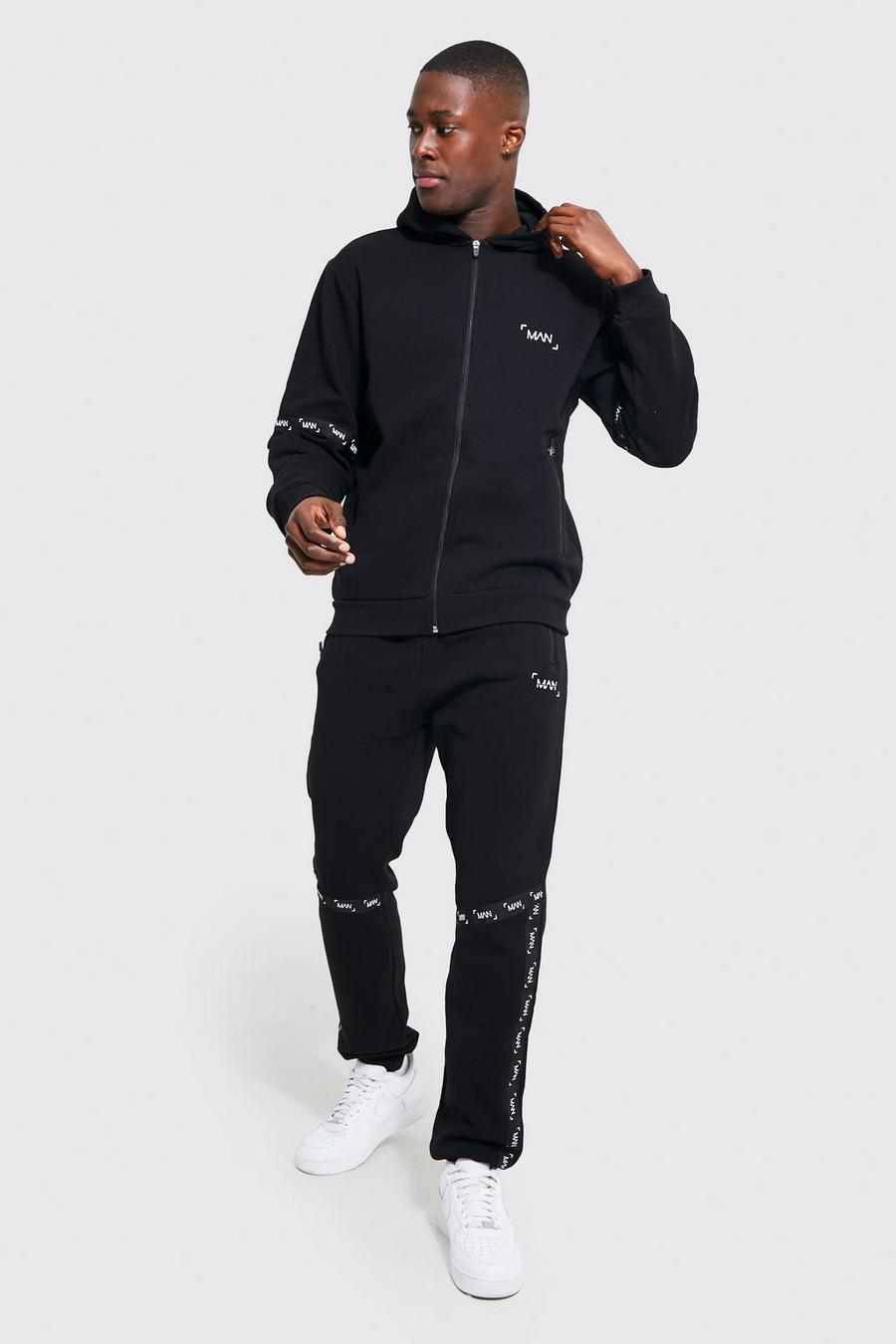 Black Zip Hooded Tracksuit With Man Tape image number 1