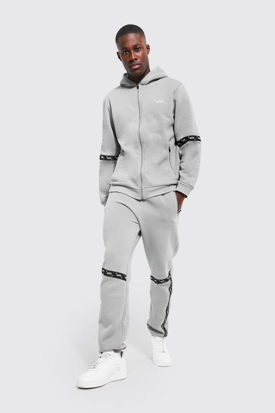 Charcoal Zip Hooded Tracksuit With Man Tape image number 1
