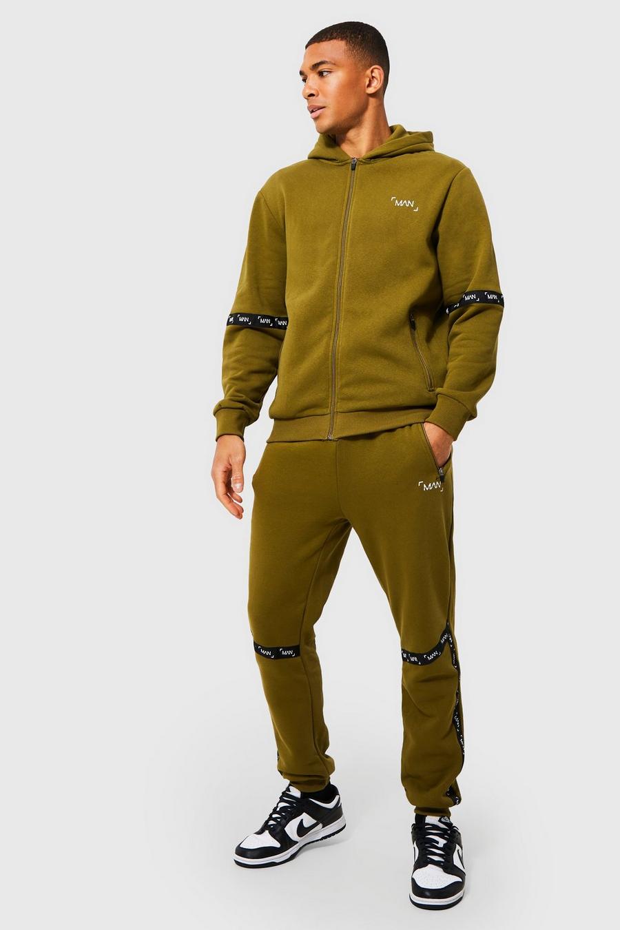Khaki Zip Hooded Tracksuit With Man Tape image number 1