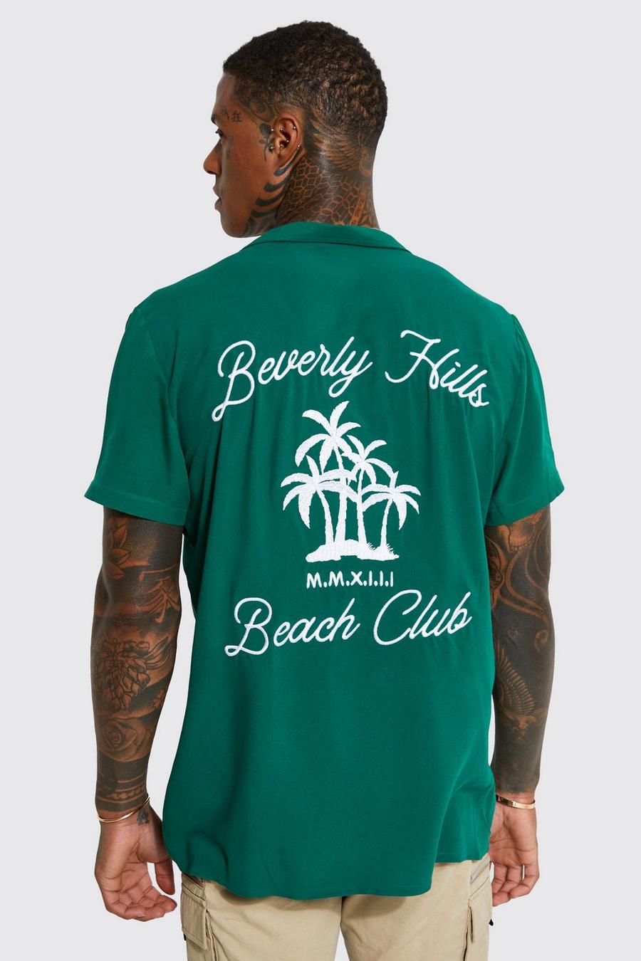 Green Short Sleeve Revere Viscose Bowling Shirt  image number 1