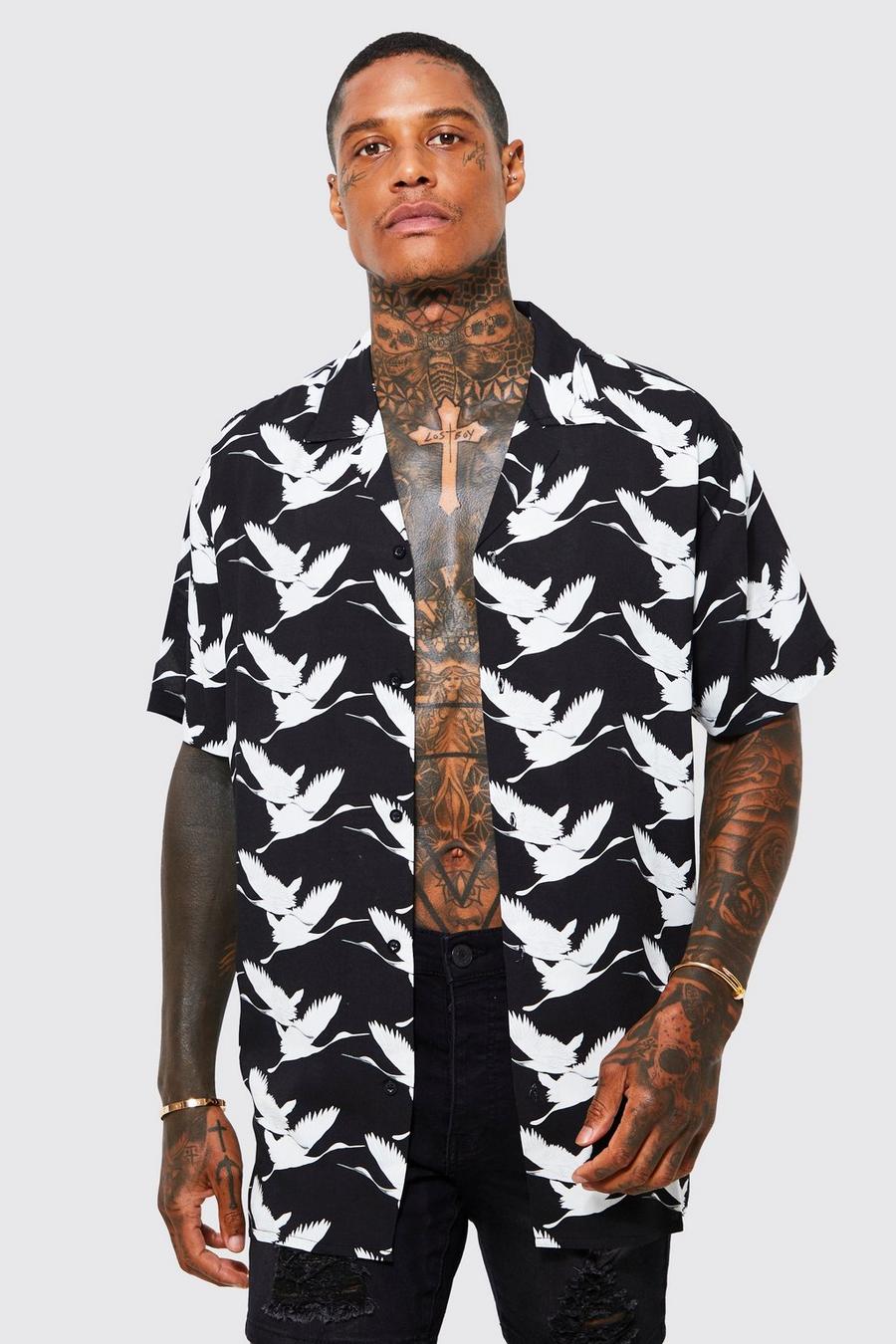 Black Extreme Oversized Short Sleeve Bird Shirt image number 1
