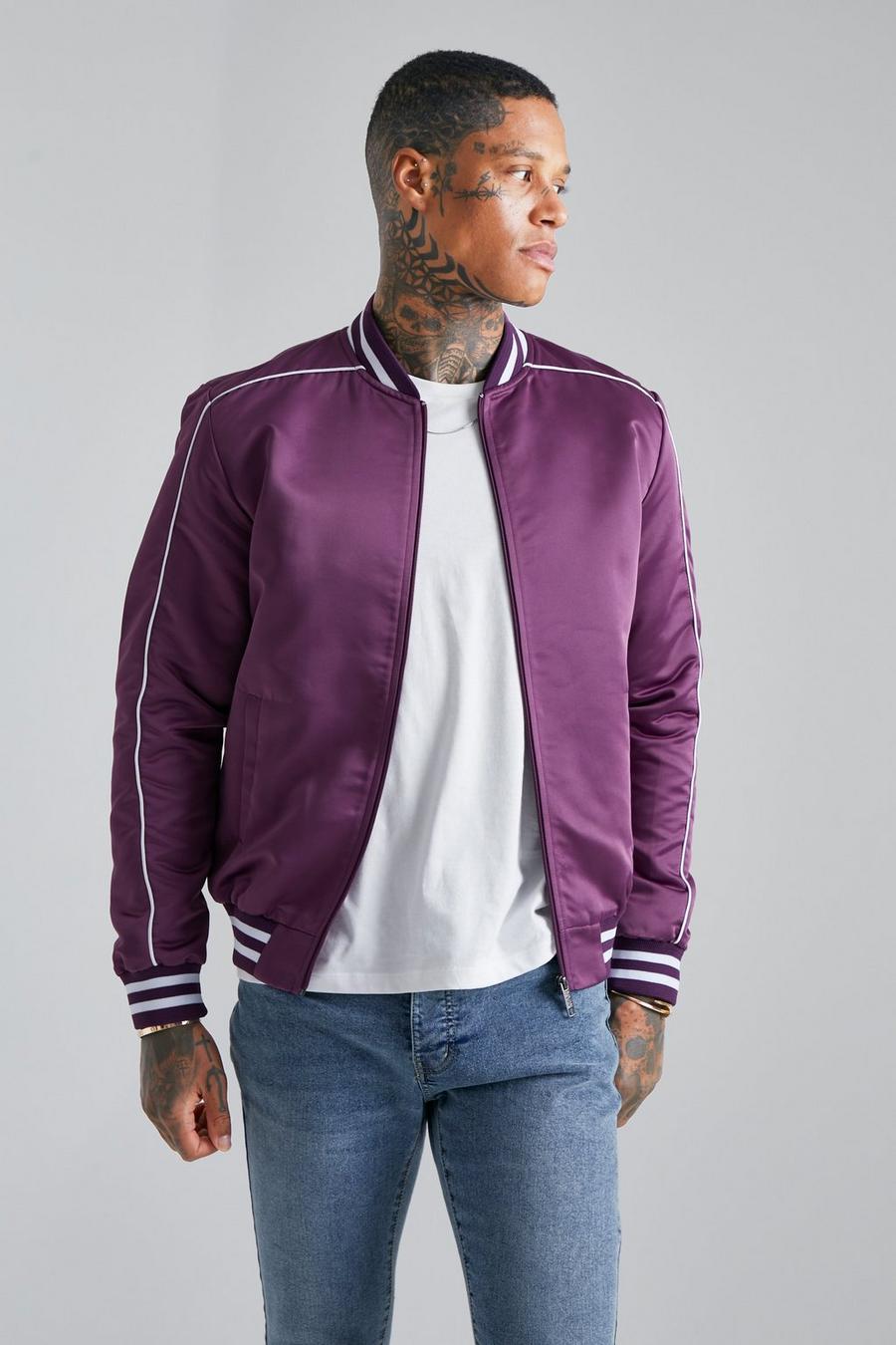 Lilac purple Satin Bomber With Contrast Piping