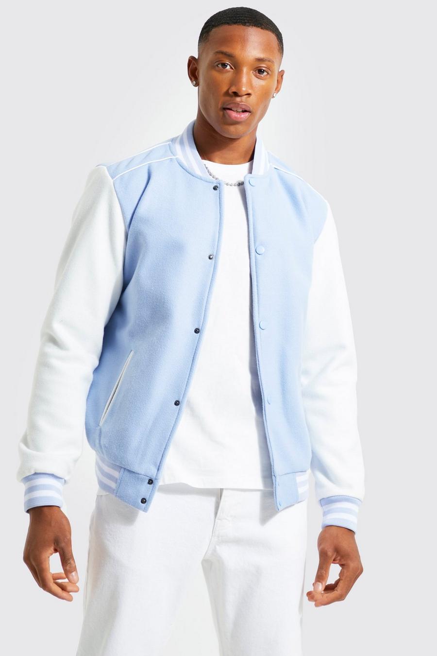 Light blue Wool Look Bomber With Contrast Sleeves image number 1