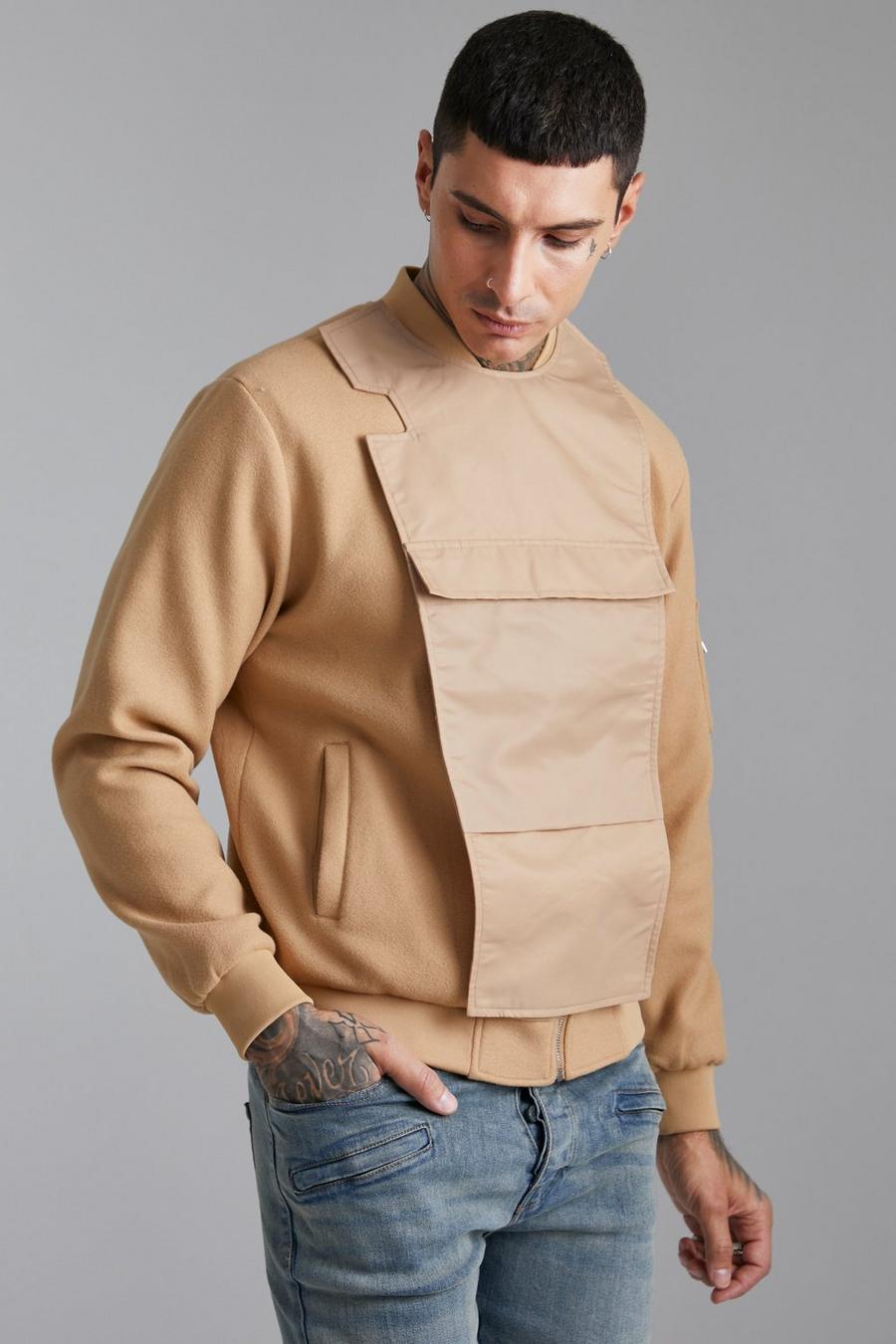 Stone Nylon Bomber With Front Placket image number 1