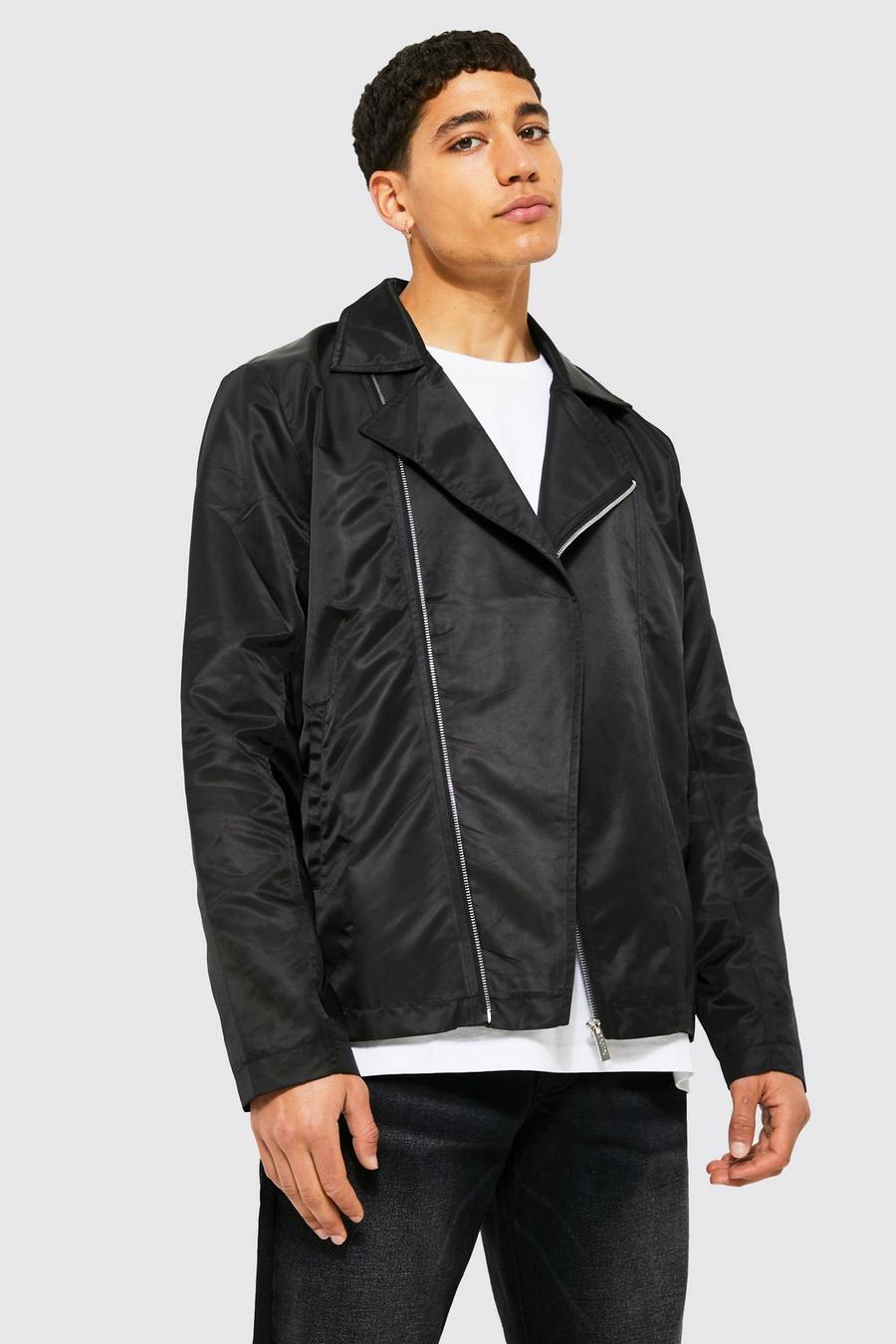 Black nero Nylon Biker Jacket