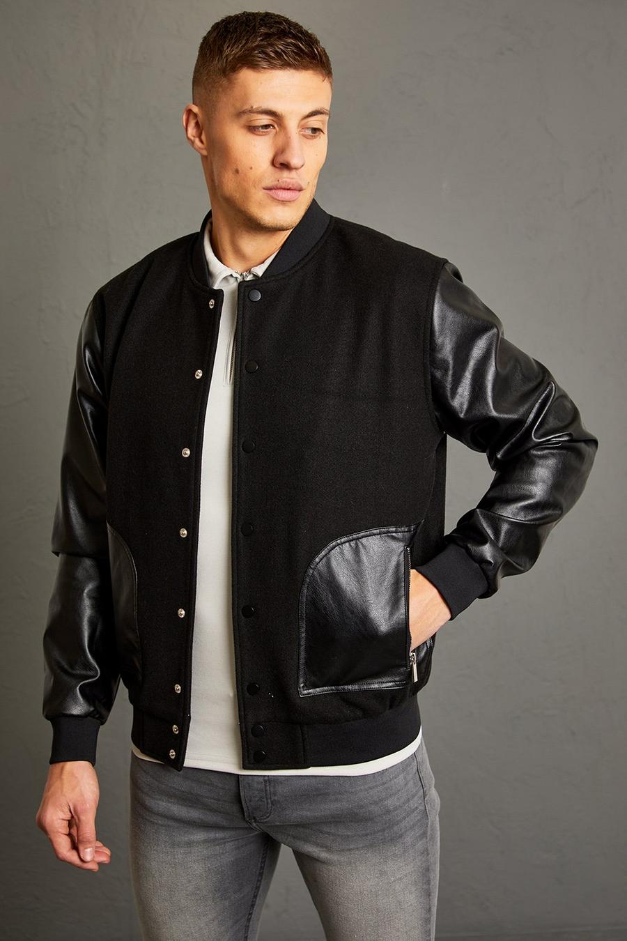 Black negro Melton With Leather Look Patch Pocket Bomber image number 1