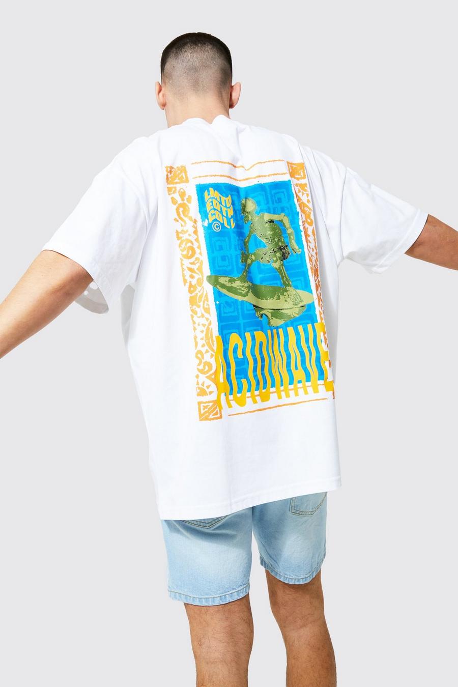 White Oversized Extended Neck Tshirt With Prints image number 1