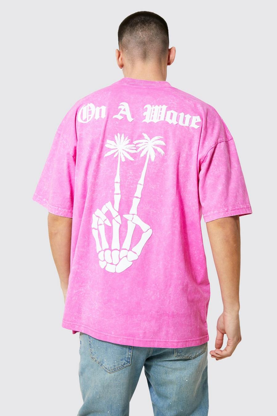 Pink Oversized Large Print Acid Wash Tshirt image number 1