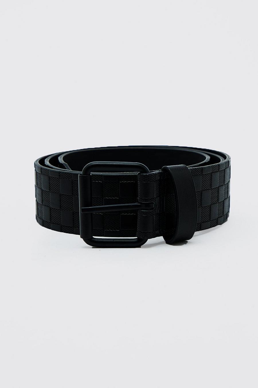 Black svart Faux Leather Embossed Checkerboard Belt