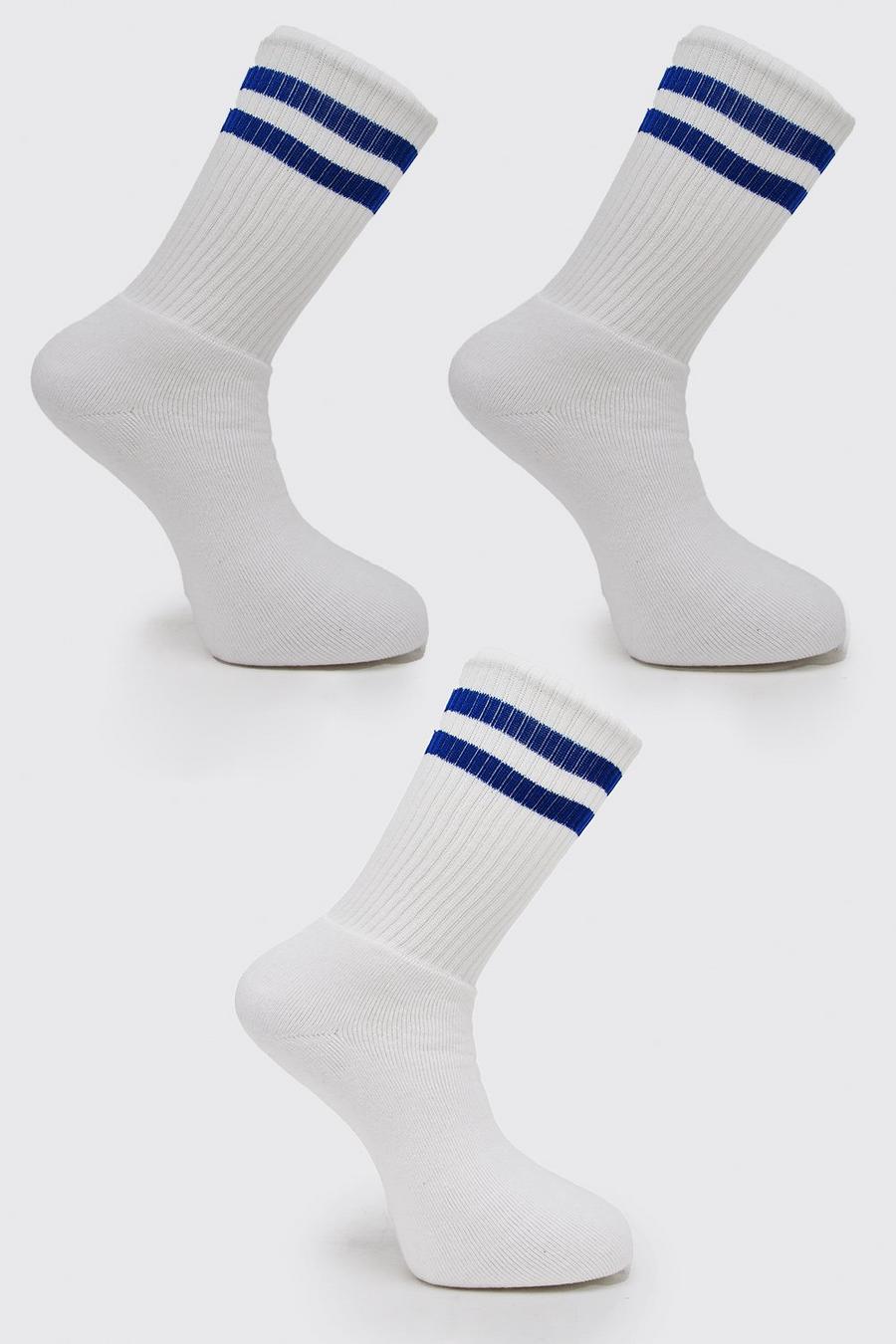 Blue 3 Pack Coloured Stripe Sport Socks image number 1
