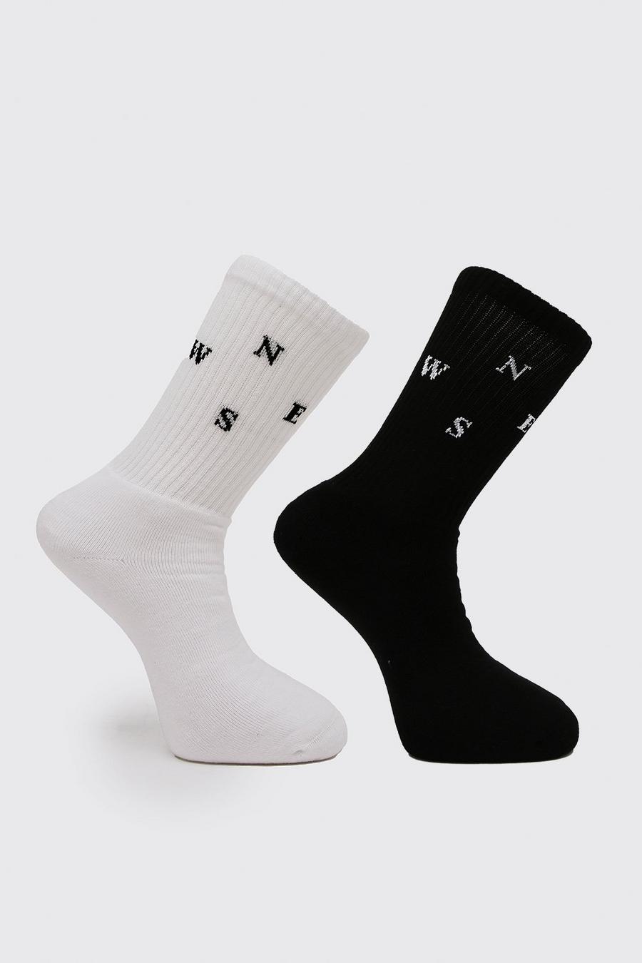Pack de 2 pares de calcetines de tubo y jacquard con signos cardinales, White bianco