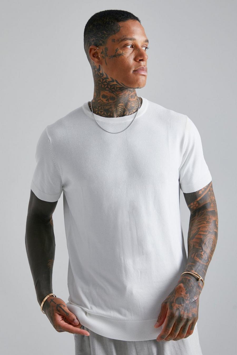 White Basic Knitted T-Shirt image number 1