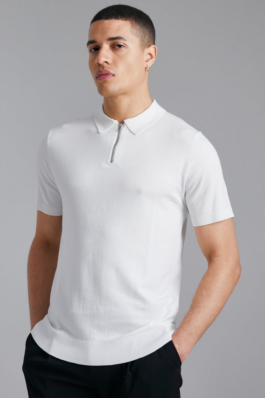 White Regular Short Sleeve Half Zip Polo image number 1
