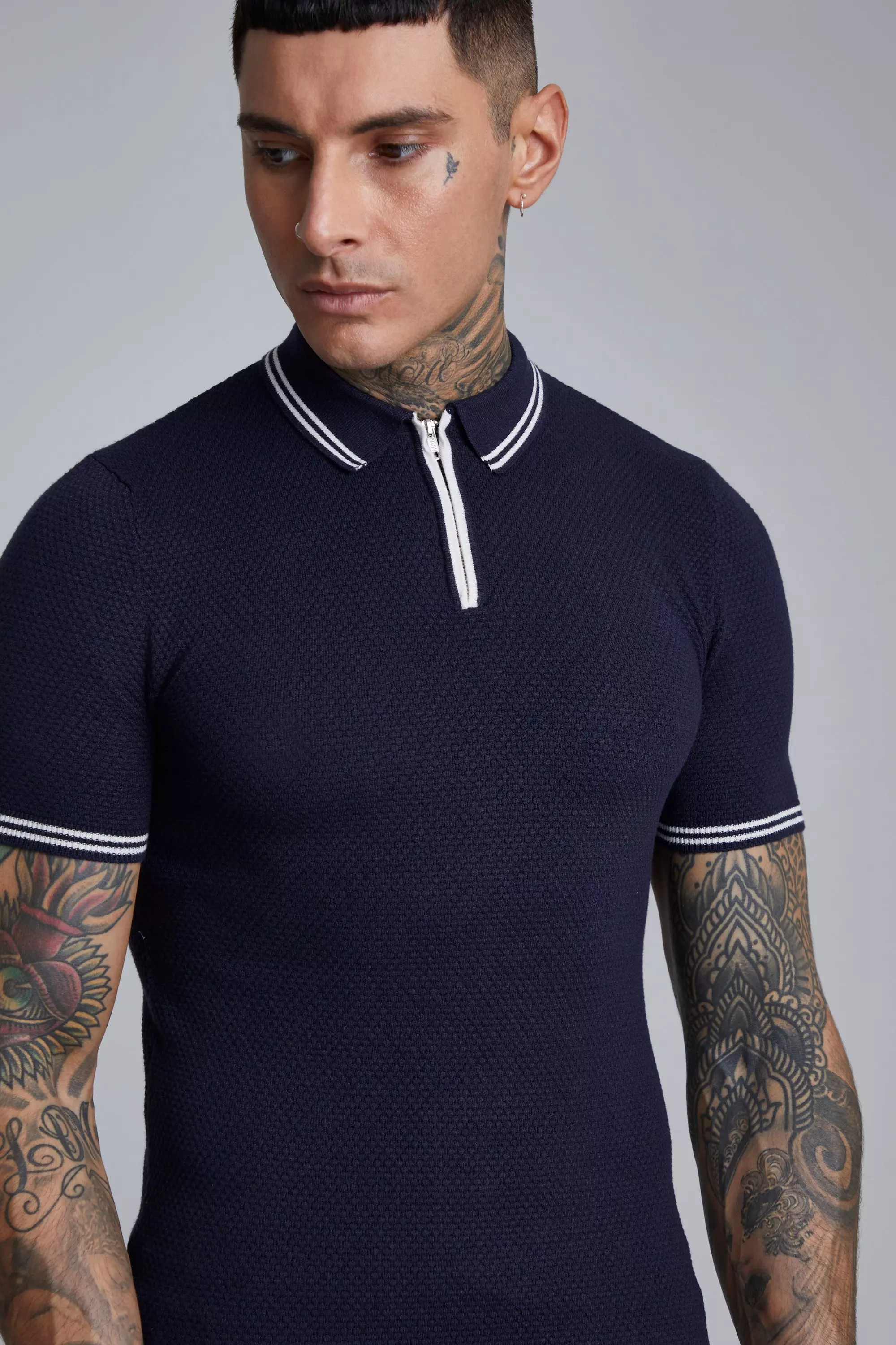 Muscle fit best sale knitted polo