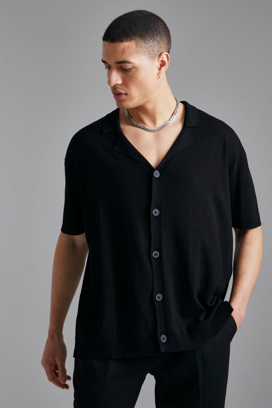 Black Relaxed Fit Knitted Shirt image number 1