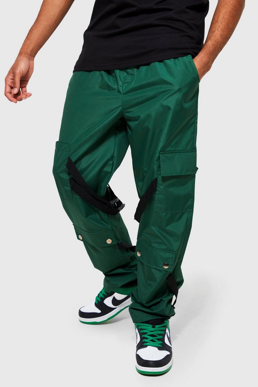 Green Straight Leg Strap Detail Cargo Trousers