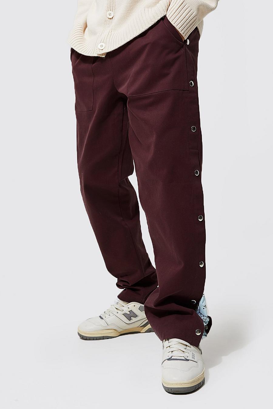 Chocolate marron Relaxed Fit Bandana Panel Popper Trousers