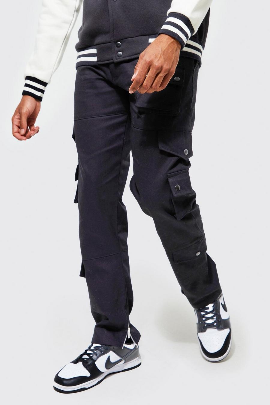 Black Fixed Waistband Relaxed Fit Cargo Trousers image number 1