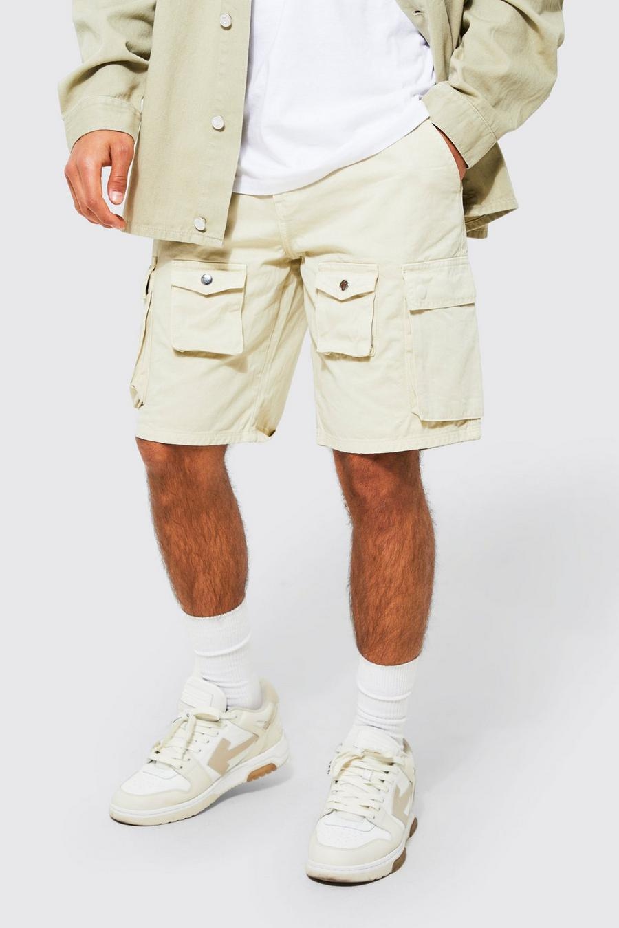 Stone Relaxed Fit Multi pocket Cargo Shorts image number 1