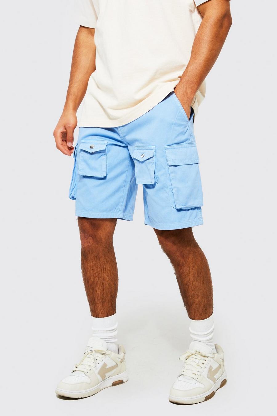 Blue Relaxed Fit Multi pocket Cargo Shorts image number 1