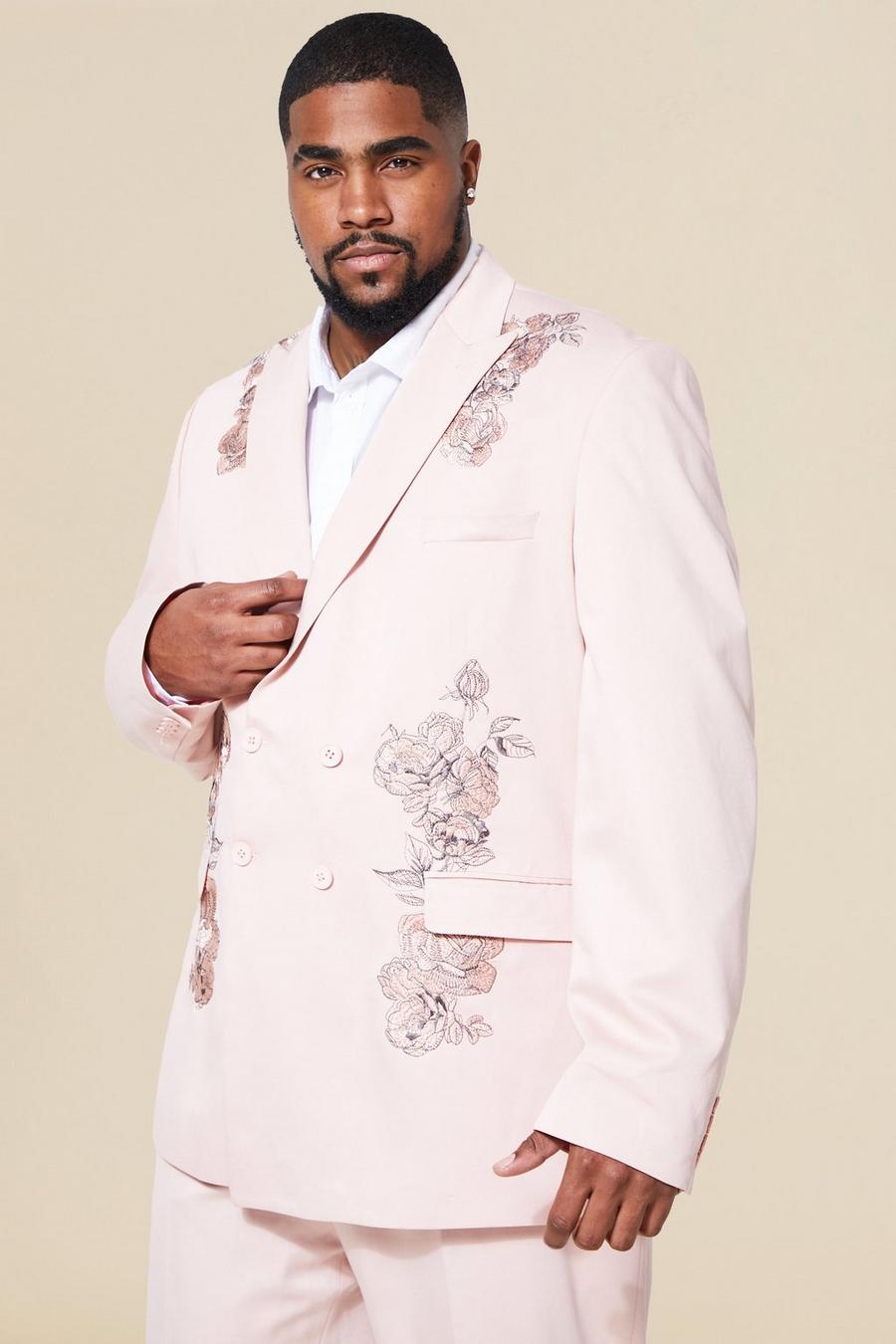 Pink Plus Double Breasted Embroidered Slim Suit Jacket image number 1