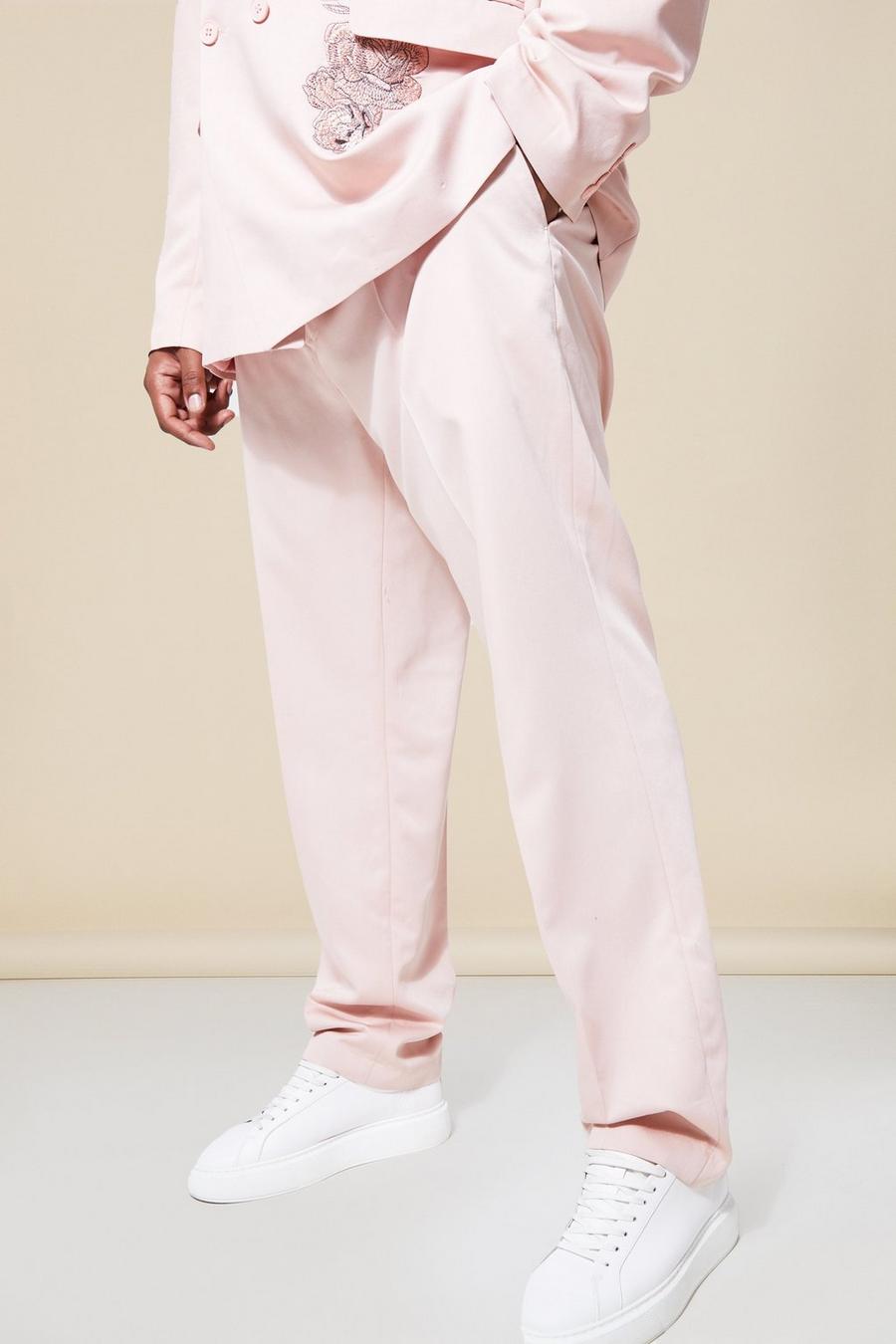 ורוד rosa מכנסי חליפה פרחוניים בגזרה צרה, מידות גדולות