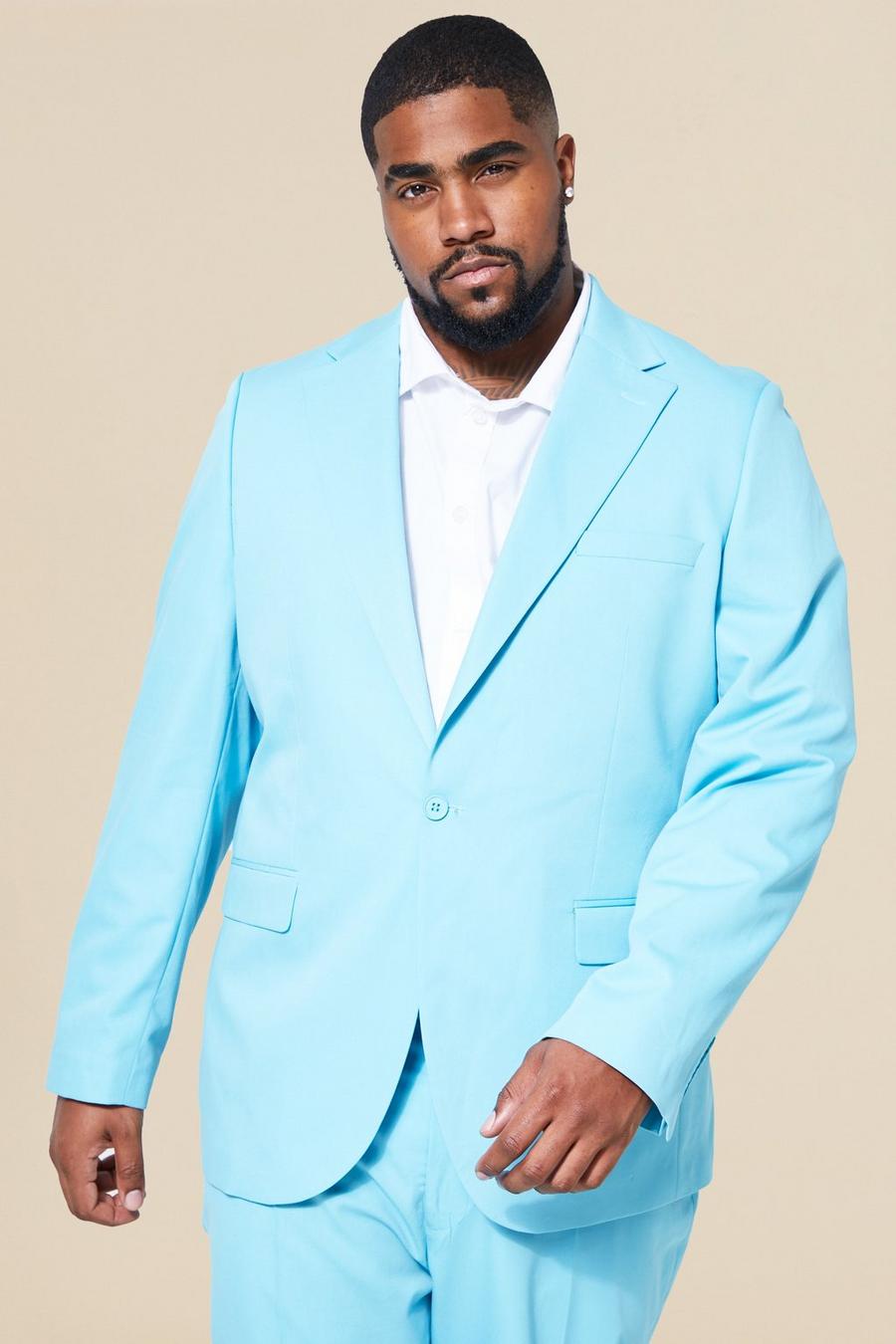 Light blue blå Plus Single Breasted Slim Suit Jacket