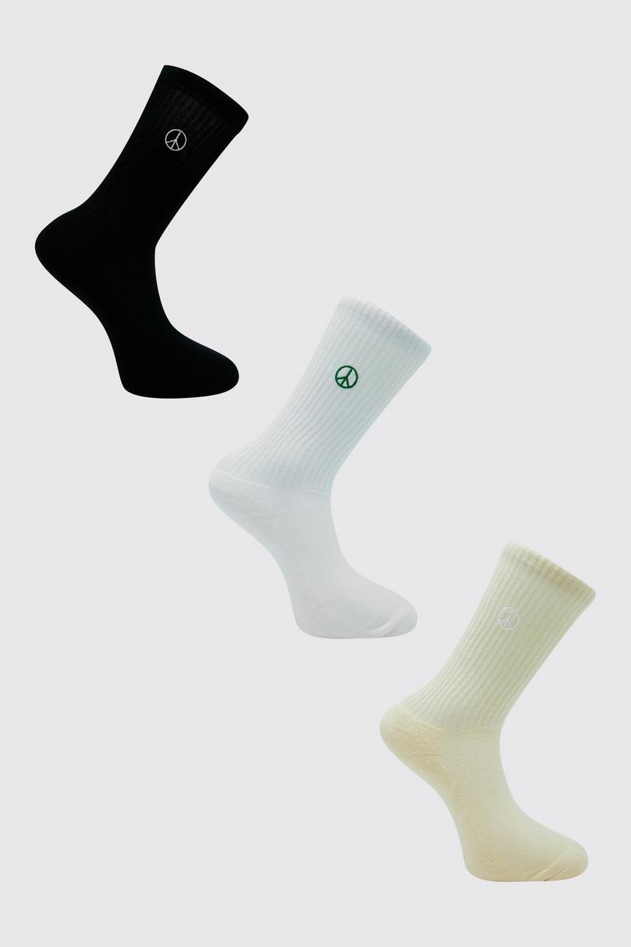 Multi 3 Pack Embroidered Peace Socks image number 1